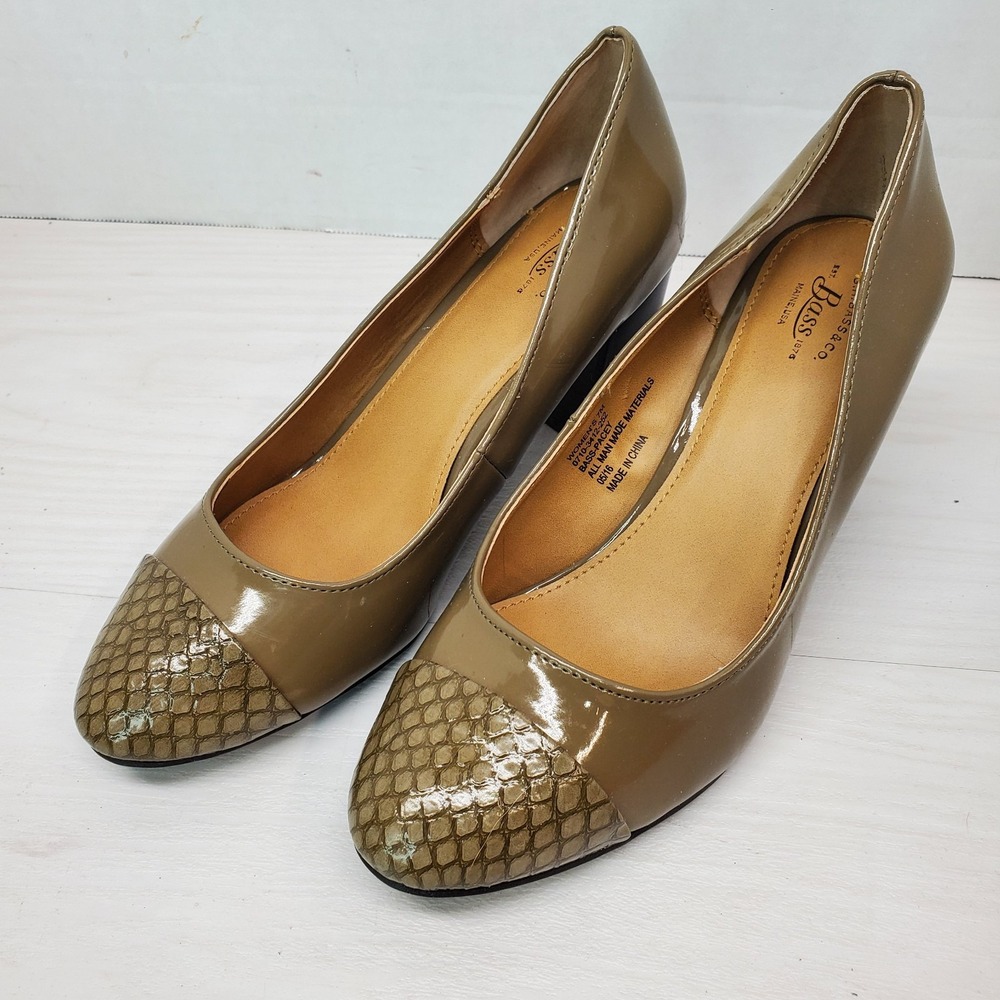 New G.H. Bass Pacey Nude Tan Faux Snakeskin Toe Heel Pumps 7M Grandma‎ Core